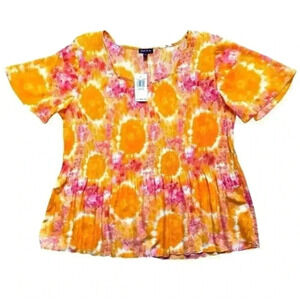 Sami & Jo Women’s Tie Dye Print Pleated Blouse Size L NWT
